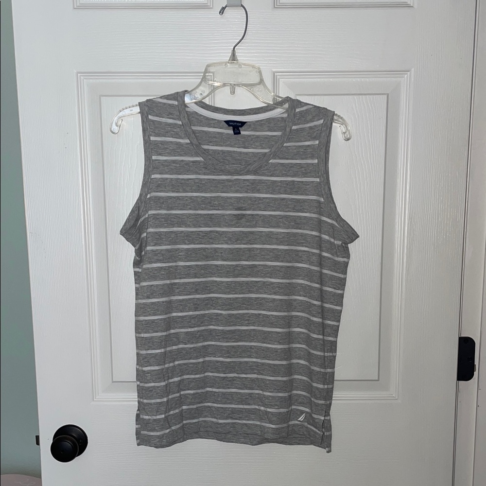 Nautica Gray and White Striped Tank Top